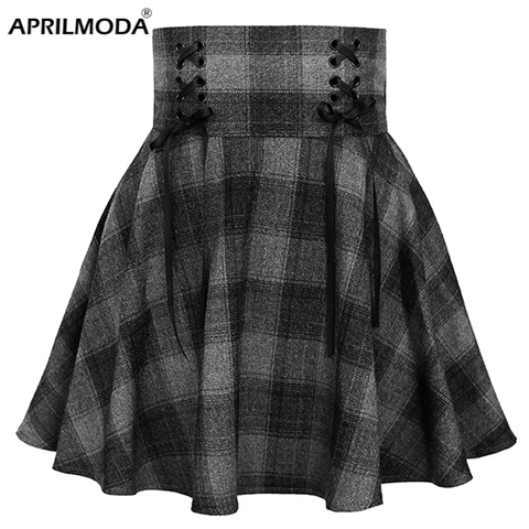 Gothic Harajuku Skirt Streetwear Black Grey Plaid Punk Woman Mini Skater Hip Hop Casual College Lolita Steampunk Vintage Skirts ► Photo 1/6