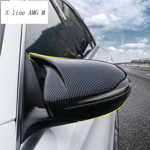 Car styling Carbon fiber for Mercedes Benz C E class W205 W213 GLC rearview mirror frame door Horn Covers Stickers accessories ► Photo 1/6