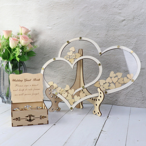 Double Heart shape Wedding guest book Decoration Rustic Sweet Heart Drop box Wedding drop box 3D Guestbook wooden box ► Photo 1/6