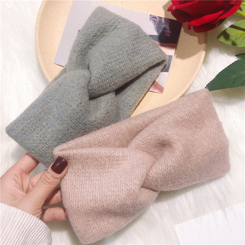 2022 Woolen Cross Cross Top Knot Elastic Hair Bands for Women Soft Solid Color Turban Headbands Women Girls Hair Accessories ► Photo 1/6