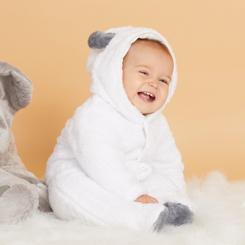 PatPat Baby Boy  Girl 3D Bear Design Winter Hooded Jumpsuit One Pieces Four Colors Soft and Comfy ► Photo 1/1