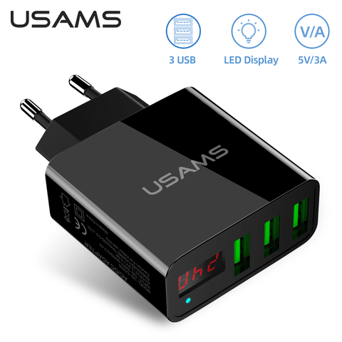 USAMS USB Charger Quick Charge for iPhone 11 7 Xiaomi Samsung Huawei 5V 3A Digital Display Fast Charging Mobile Phone Charger ► Photo 1/6