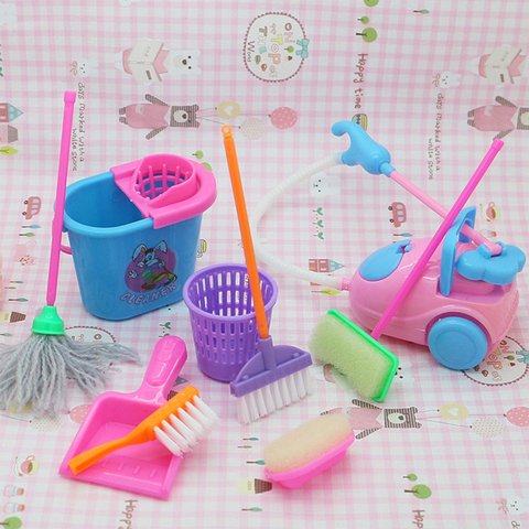 9pcs/set Furniture Toys Miniature House Cleaning Tool doll house accessories For Doll House Pretend Play Toy things for dolls ► Photo 1/6