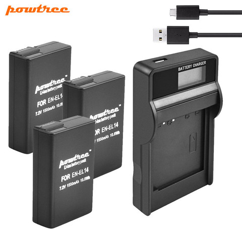 Powtree 1500mAh EN- EL14 EN-EL14a ENEL14 EN-EL14 Battery + LCD Charger for Nikon P7800,P7700,P7100,P7000,D5500,D5300,D5200,D3200 ► Photo 1/6