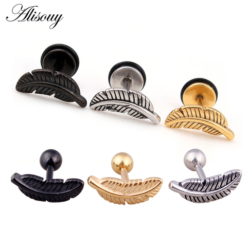 2pcs Stainless Steel Feather Barbell Ear Cartilage Helix Stud Bar Earring Piercing Jewelry Alisouy ► Photo 1/6