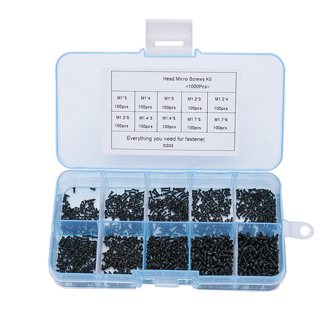 1000pcs Miniature Self Tapping M1 M1.4 M1.7 Track Screws Black Round Head Self-Tapping Screws Set Mini Tiny Hardware KYY8763 ► Photo 1/3