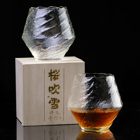 Japan EDO Blowing Snow Artwork Whiskey Neat Glass Wood Gift Box Niche Liquor XO Whisky Crystal Wine Glass Cognac Brandy Snifter ► Photo 1/6