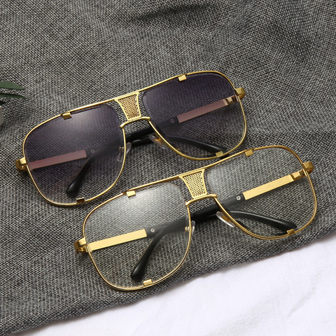 2022 Fashion Metal gradient square frame men's sunglasses brand Design driving sunglasses Vintage sun Glasses oculos de sol ► Photo 1/6