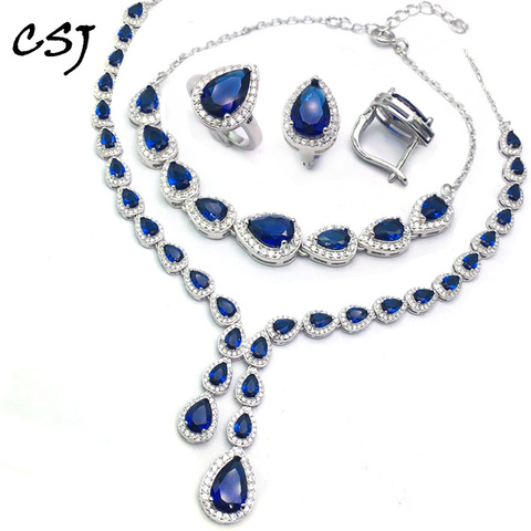 Luxury Sapphire Jewelry Sets Sterling 925 Silver Created Sapphire Fine Jewelry Women Lady Party Wedding Gift With Box ► Photo 1/6