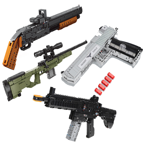 guns big kits compatible Technic PUBG M4A1 UZI kar 98K M6 AK47 Building Blocks SWAT Military ww2 world Weapon ► Photo 1/6