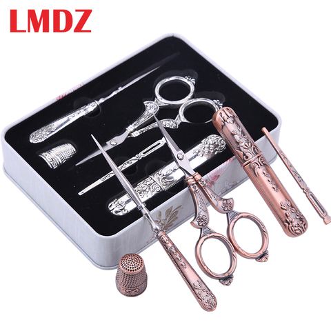 LMDZ 15Pcs/ Set Sewing Tool Set Vintage Scissors/ Needle bottle/ Needles/ Sewing Thimble/ Storage Box Sewing Kits For Needlework ► Photo 1/6