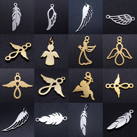 5pcs/lot Angel Wing DIY Charms Wholesale 100% Stainless Steel Angels Cupid Connectors Charm Bohemia Leather Jewelry Pendant ► Photo 1/6