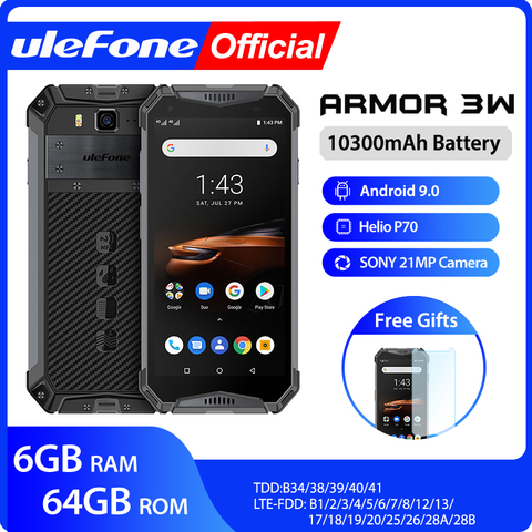 Ulefone Armor 3W Waterproof Rugged Mobile Phones Android 9.0 Helio P70 6G+64G NFC Global Version 4G-LTE Smartphone ► Photo 1/6
