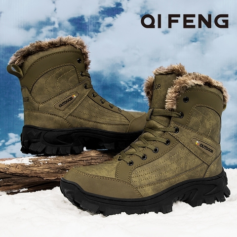 2022 Men Hiking Shoes Winter Fur Warm Waterproof Leather Outdoor Walking Mountain Shoes Climbing Large Size Sport Shoes Rubber ► Photo 1/6