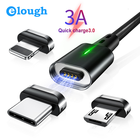 Elough Quick Magnetic Charger 3.0 4.0 Micro USB Cable for iPhone Samsung Xiaomi Fast Magnetic Phone Charging Cord Type C Cable ► Photo 1/6