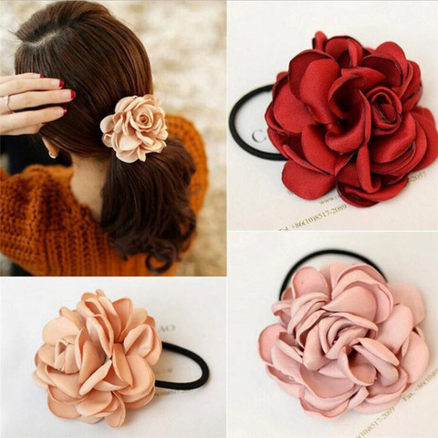 Big Rose Flower Elastics Hair Holders Rubber Bands Girls Women Kawaii Cute Tie Gum Fabric Hot Sale Head wear Accessories ► Photo 1/5
