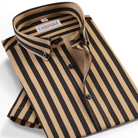 Men's Summer Short Sleeve Vertical Striped Dress Shirts Pocket-less Design Casual Standard-fit Button Down Thin Shirt ► Photo 1/6