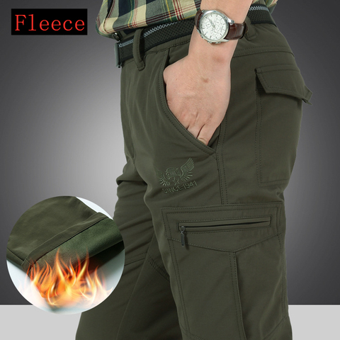 Men's Fleece Tactical Pants Winter Thicken Warm Cargo Pant Military SoftShell Work Trousers Ripstop Fabric Waterproof Pants 4XL ► Photo 1/5