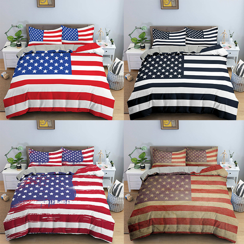 Duvet Cover Set American Flag Printed 2/3 Pcs Bedding Sets Twin Full Queen King Quilt  Bed  ► Photo 1/6