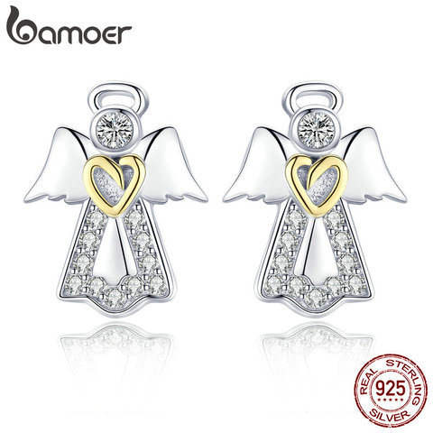 BAMOER Hot Sale Genuine 925 Sterling Silver Guardian Angel Exquisite Stud Earrings for Women Fashion Silver Jewelry Gift SCE476 ► Photo 1/6