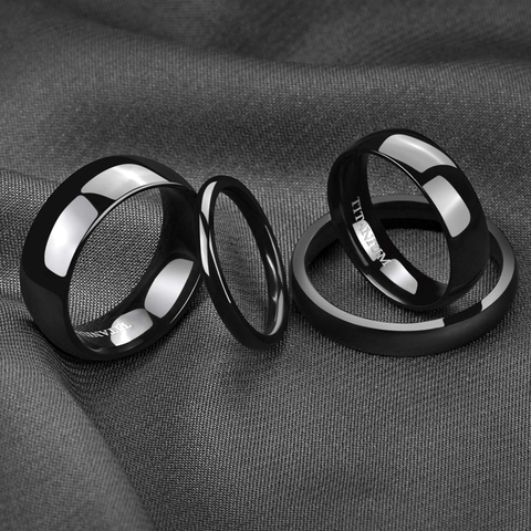 Eamti 2/4/6/8mm Simple Black Ring Man Women Titanium Wedding Band Engagement Rings Polished Cocktail Ring Anel Feminino size 15 ► Photo 1/6