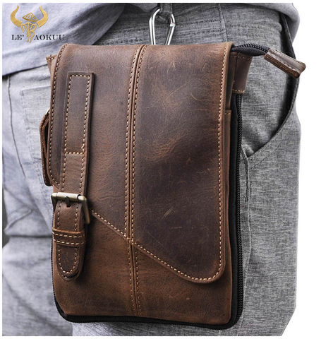 Real Leather men Casual Design Multifunction Small Messenger Crossbody Bag One Shoulder Bag Fashion Waist Belt Pack bag 611-1 ► Photo 1/5