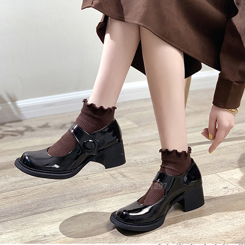 Buy Online New Lolita High Heels Shoes For Soft Girls Women Retro Tea Party Mary Jane Shoes Cute Fancy Japanese School Student Button Court Alitools