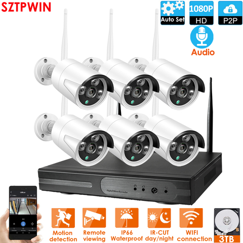 6CH 1080P Audio FHD Wireless NVR Kit P2P 1080P Indoor Outdoor IR Night Vision Security 2.0MP Audio IP Camera WIFI CCTV System ► Photo 1/6