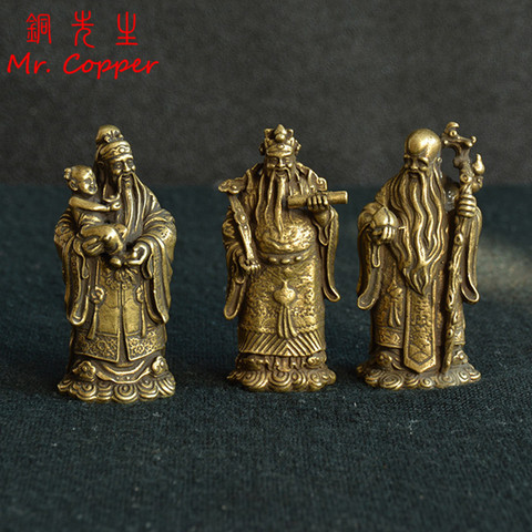 Antique Bronze Taoism Three Gods of Blessing Wealth Longevity Statue Pure Copper Buddha Figurines Ornaments Feng Shui Home Decor ► Photo 1/6