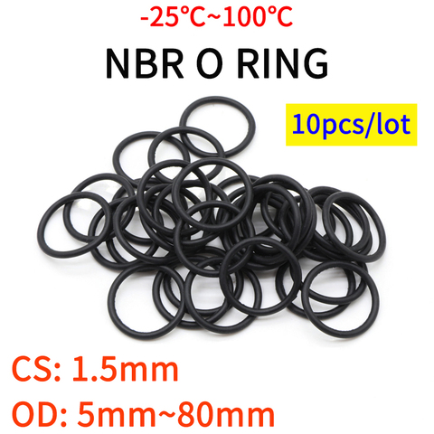 10pcs Black O Ring Gasket CS 1.5mm  OD 5mm ~ 80mm NBR Automobile Nitrile Rubber Round O Type Corrosion Oil Resist Sealing Washer ► Photo 1/4