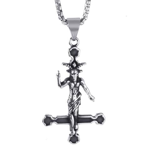 Elfasio Men Stainless Steel Pendant Necklace Baphomet Goat Inverted Cross Jewelry Satanic Satan Demon Devil Lucifer Pendant ► Photo 1/6