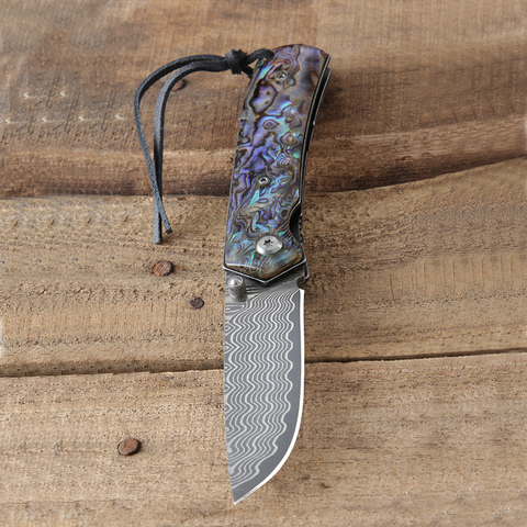 Free shipping High hardness Damascus VG10 steel Hand forging  camping tool folding knife wood handle outdoor self-defense knife ► Photo 1/6