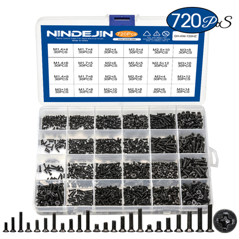 720pcs countersunk flat head phillips mini screw set m1.4 m1.7 m2 m2.5 m3 carbon steel computer notebook laptop small screws kit ► Photo 1/6