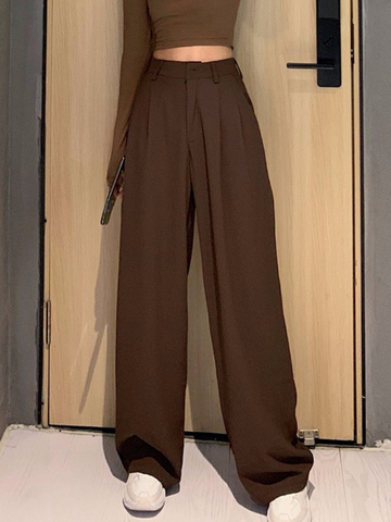 2022 retro solid color wild straight wide leg pants female spring new Korean fashion high waist casual long pants ► Photo 1/6
