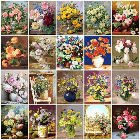 AZQSD Oil Painting Flower In Vase Painting By Numbers Paint Flower DIY Canvas Picture Hand Painted Home Decoration SZYH6310 ► Photo 1/6