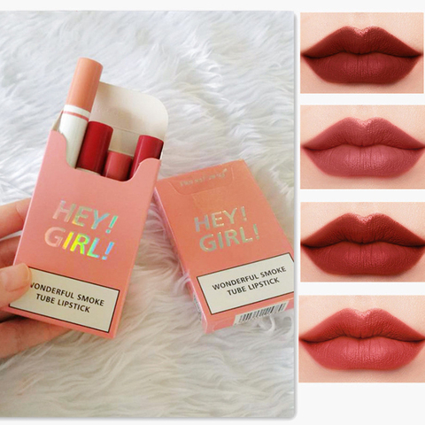 4 Colors/set Women Sexy Cigarette Lipstick Lasting Matte Lipsticks Moisture Lips Cosmetic Waterproof Smoke Tube Shape Lipsticks ► Photo 1/6