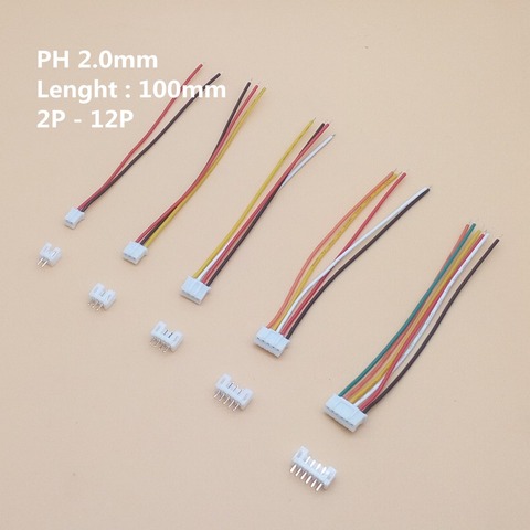 10Sets PH2.0 Mini Micro JST 2.0 PH Male Female Connector 2/3/4/5/6/7/8/9/10-Pin Plug With terminal Wires Cables 100MM 26AWG 10cm ► Photo 1/6
