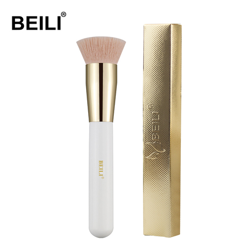 BEILI 1 piece Pearl White Makeup brush Nano wool fiber Hair Flat Foundation powder brush Handle golden ferrule ► Photo 1/6