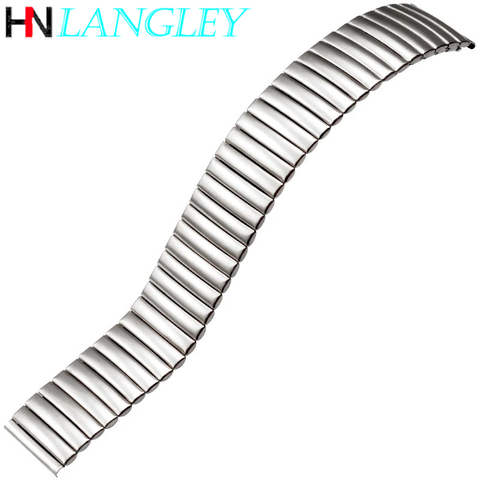 Stainless Steel Stretch Watch Band Strap Elastic Metal Band Matte Style Silver Black Wristband Polished 20mm 22mm ► Photo 1/6