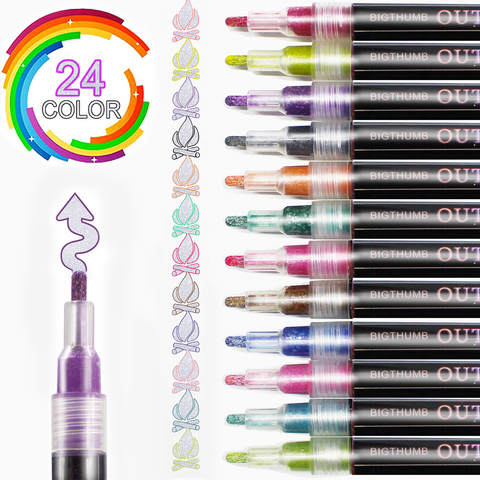 New 24 Colors Double Line Outline Pen Set Metallic Color Highlighter Magic Marker Pen for Art Painting Writing School Supplies ► Photo 1/1