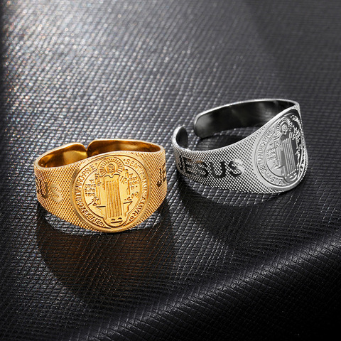 Catholic Patron Saint St Benedict Of Nursia Holy Medal Jesus Ring 316L Stainless Steel Men Women Fashion Jewelry VRSNSMV SMQLIVB ► Photo 1/6