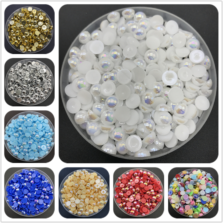 3 4 6 8 10 12mm ABS Half Round Pearl Bead Flat Back Scrapbook Beads For Jewelry 