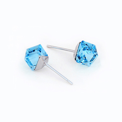 Original Crystals From SWAROVSKI Piercing Earrings For Women Cube Silver Color Stud Earring Jewelry Christmas Gift ► Photo 1/6