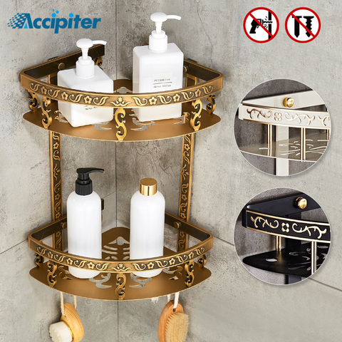 Nail Free Bathroom Shelves 2 Layer Antique Metal Shower Corner Shelf Wall Mount Shampoo Shelf bathroom accessories ► Photo 1/6