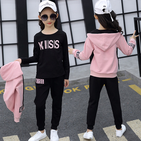Sports Suit for Girls 3PCS/Set Children Clothes Cotton Hoodie + T-shirts + Pants Kids Tracksuit for Girls 5 6 8 9 10 12 13 Years ► Photo 1/6