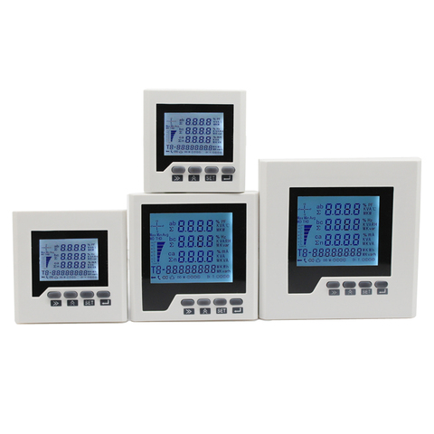 LCD display 3 phase 4 wire A,V,W,kWh,cos, Hz, Var , multifunction power meter with RS485 Modbus-RTU panel meter analyzer ► Photo 1/6