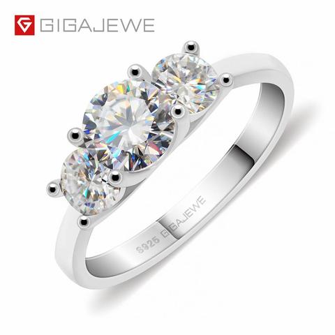 GIGAJEWE Moissanite 1.2ct 5.5mm+2X4.0mm Round Cut EF Color 925 Silver Ring Gold Multi-layer Plated Girlfriend Christmas Gift ► Photo 1/6