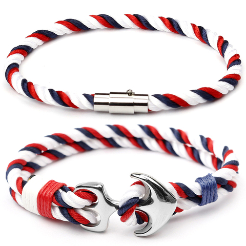 CUTEECO Summer Anchor Bracelets For Men Nautical Survival Stainless Steel Rope Chain Paracord Bracelet Male Wrap Metal Gifts ► Photo 1/6
