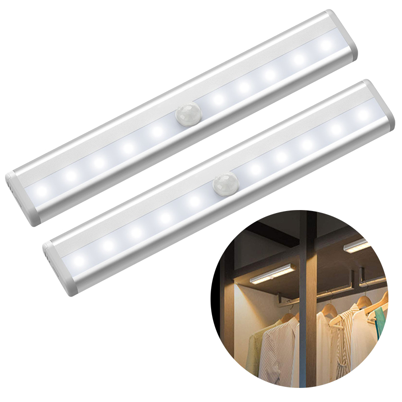 LED Movement Sensor Lights PIR Wireless Night Light Wardrobe Cabinet Strip Lamp 