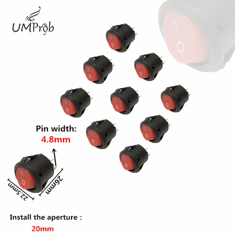 10Pcs 16mm Diameter Small Round Boat Rocker Switches  Mini Round  Red 2 Pin ON-OFF Rocker Switch ► Photo 1/2